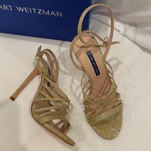 Stuart Weitzman Strappy Gold Stiletto High Heel sandals S6 BNNW